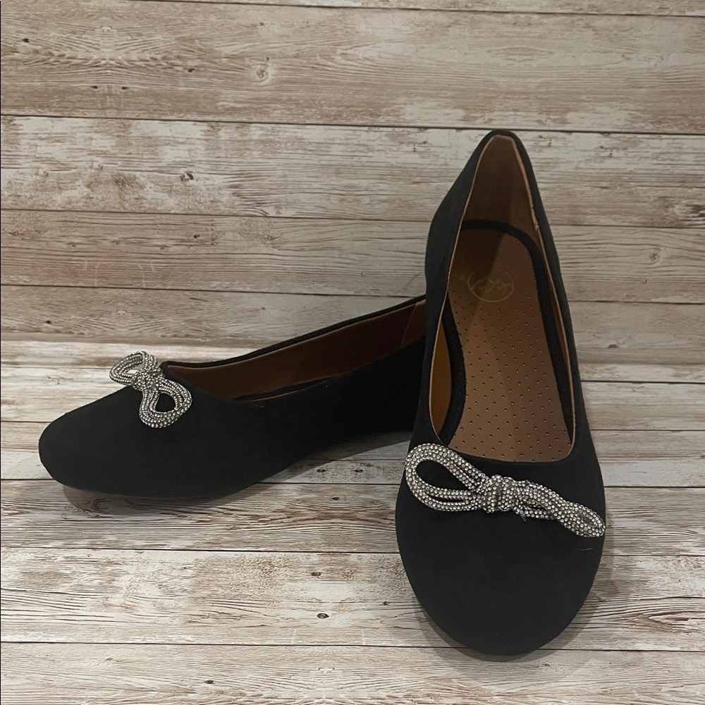 White Mountain Womens Black Rhinestone Bow Ballet Flats Sashimi W35004 Size 9M - Picture 2 of 11